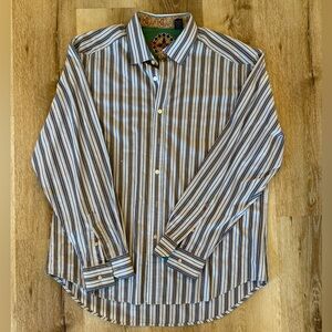 Robert Graham Multicolor Striped Button Down Shirt 2XL silk flip cuff